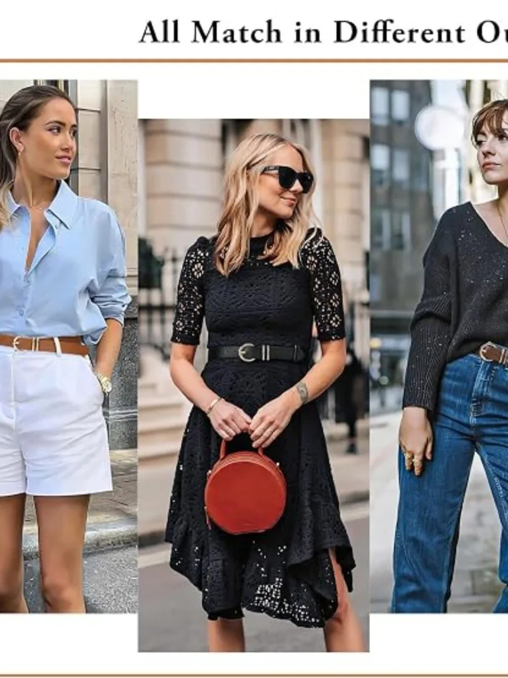 3 Pack Women Belts For Jeans Dresses Pants Ladies Leather Waist Belt with Gold B